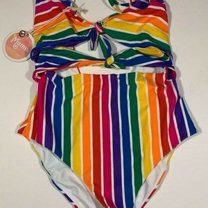 Show me your MUMU Rainbow Striped Cheeky One Piece